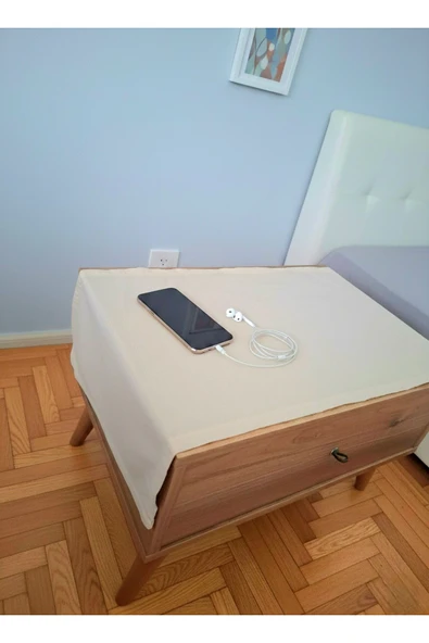 45x90 cm Ham Bez Komodin Örtüsü %100 Pamuklu Yatak Odası Komodin Örtüsü Pamuklu Doğal Kumaş 2'li Set - 2