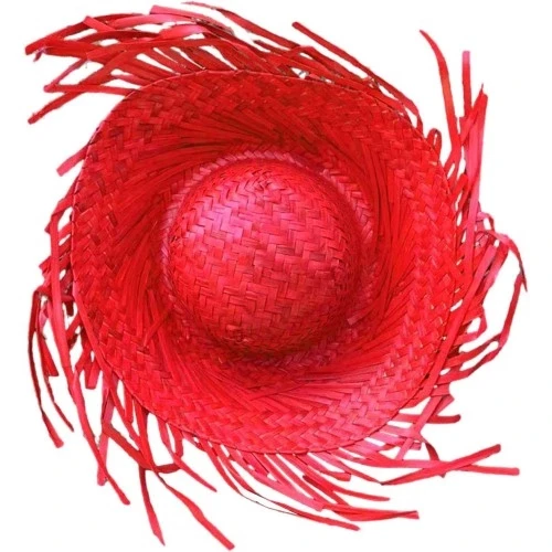 Tropikal Parti Kırmızı Hasır Hawaii Şapkası - Resim 5