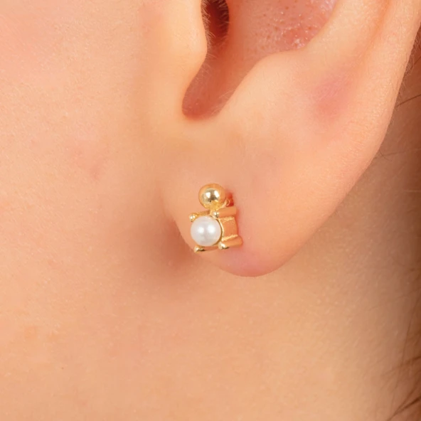 Gümüş Küpe - 925 Ayar Gümüş İnci Modelli Küpe - 2