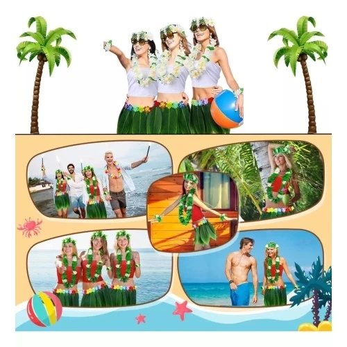 Tropikal Esintili Hawaii Yapraklı Parti Eteği Yetişkin Boy - Resim 3