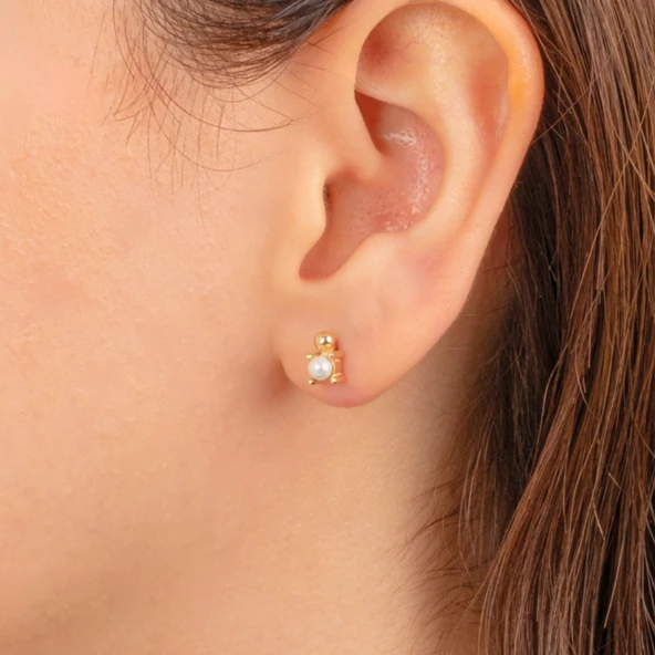 Gümüş Küpe - 925 Ayar Gümüş İnci Modelli Küpe - 3