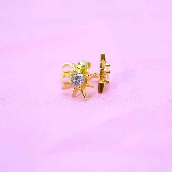 Gümüş Küpe - 925 Ayar Zirkon Taşlı Yıldız Model Gümüş Küpe - 4