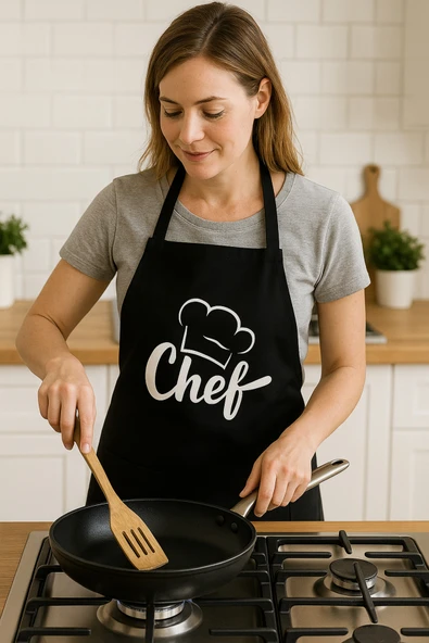 Siyah Chef Baskılı Su Geçirmez Mutfak Önlüğü - 2