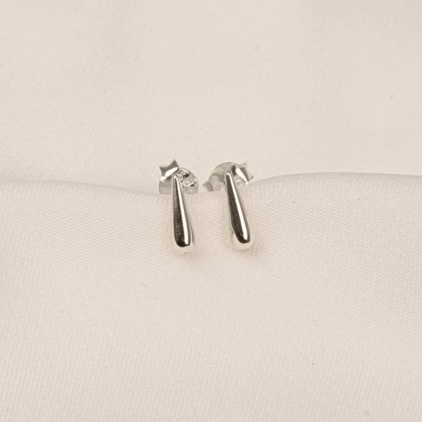 Gümüş Küpe - 925 Ayar Gümüş Minimal Su Damlası Küpe - 8