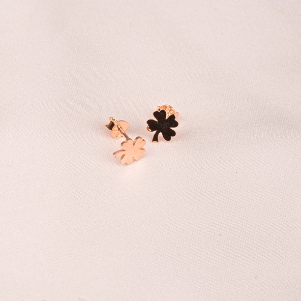 Gümüş Küpe - 925 Ayar Gümüş Minimal Yonca Yaprağı Küpe - 6