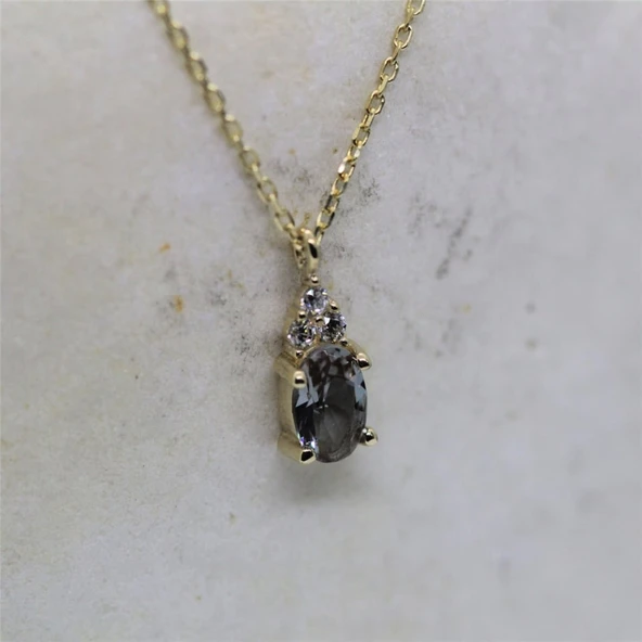 Gümüş Kolye - 0.60 CT Zultanit 0.10 CT Pırlanta(Sıignity)Taşlı Modern Tasarım Kolye- Hediyelik Kolye - 4