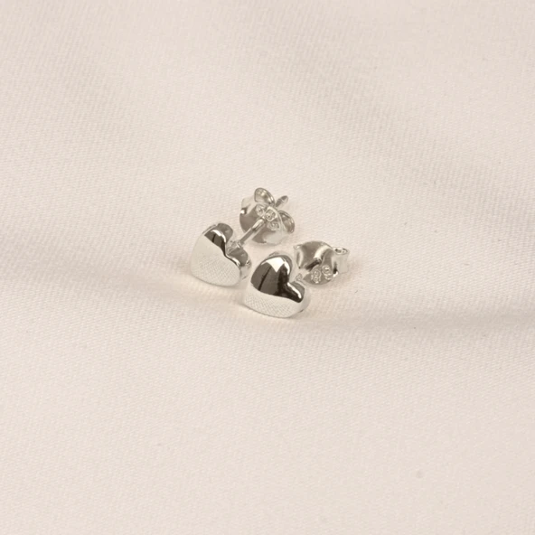 Gümüş Küpe - 925 Ayar Gümüş Minimal Kalp Figürlü Küpe - 7