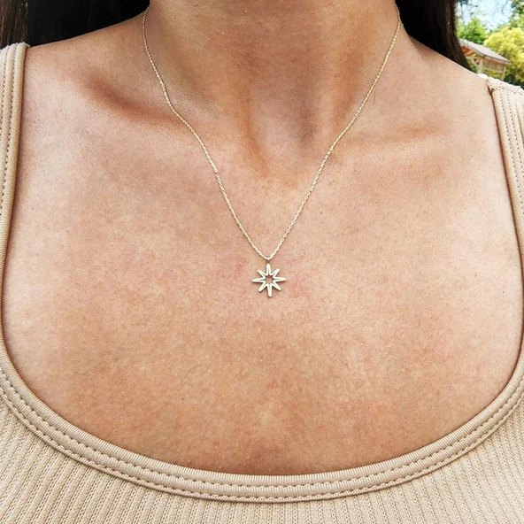 Gümüş Kolye - Güneş Tasarım Sade Taşsız Tasarım Modern Gündelik Hediye Taşsız 925 Ayar Gümüş Kolye - 4