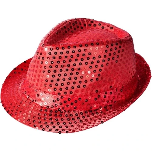 Kırmızı Payetli Fötr Şapka Yetişkin Boy ürün görseli 1