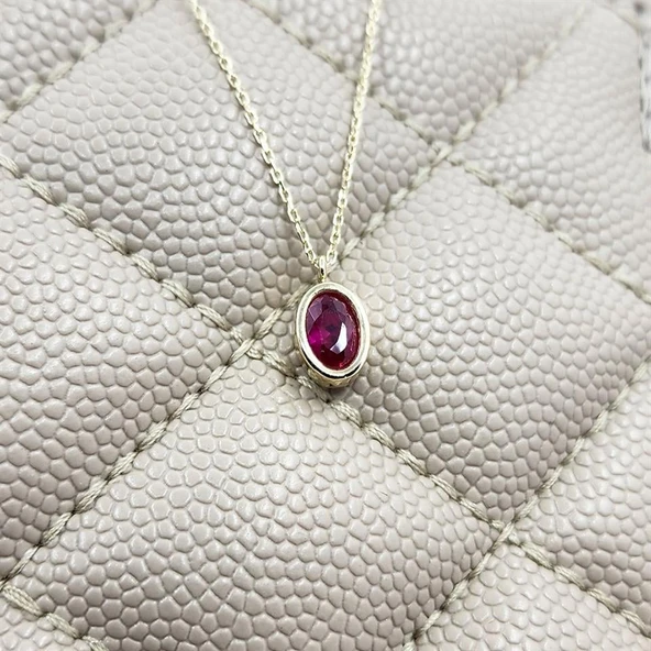 Gümüş Kolye - 1.05 Karat Ruby Taşlı Tasarım Modern 925 Ayar Gümüş Kolye - Ruby Taşlı Hediyelik Kolye - 8