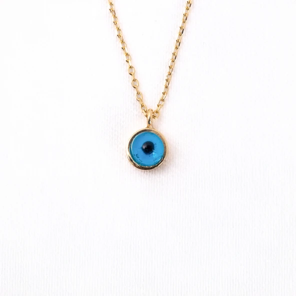 Gümüş Kolye - Mavi Nazar Boncuğu Göz Sade 925 Ayar Gümüş Kolye - Nazar Boncuğu 925 Ayar Gümüş Kolye - Resim 5