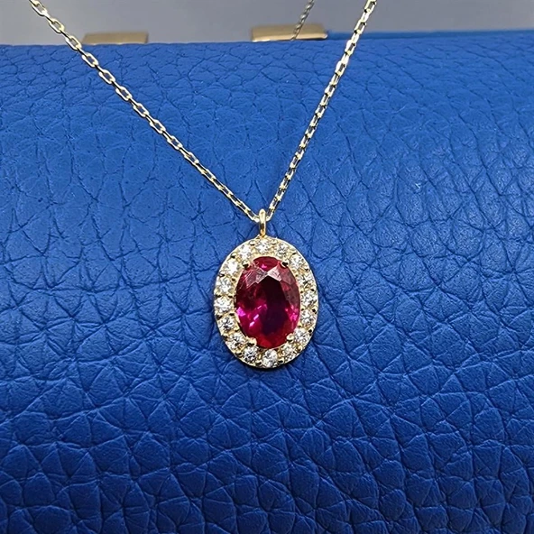 Gümüş Kolye - Lal Taşlı Vintage 925 Ayar Gümüş Kolye-Lal Taşlı Divarane Taşlı Hediyelik Gümüş Kolye - 7