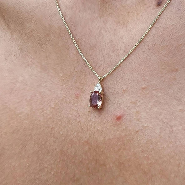 Gümüş Kolye - 1.05CT Zultanit 0.25CT Pırlanta (Signty) Doğal Taşlı Sade Tasarım 925 Ayar Gümüş Kolye - 8