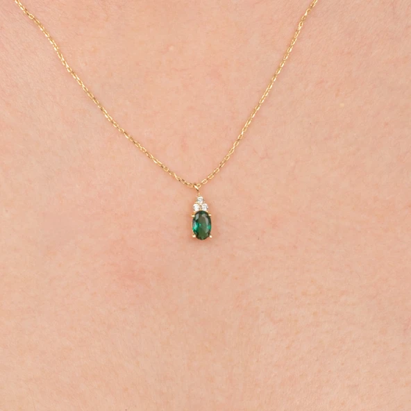 Gümüş Kolye - Zümrüt Oval Taşlı 925 Ayar Gümüş Kolye - 4