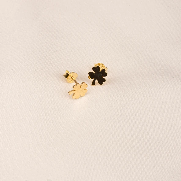 Gümüş Küpe - 925 Ayar Gümüş Minimal Yonca Yaprağı Küpe - 5