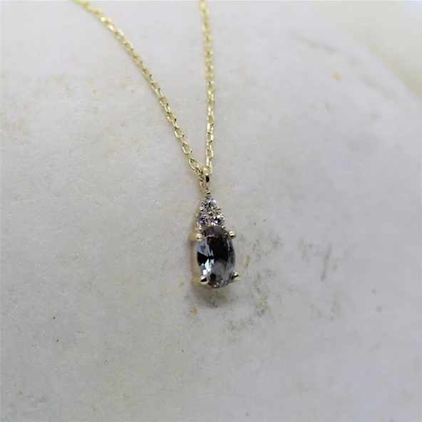 Gümüş Kolye - 0.60 CT Zultanit 0.10 CT Pırlanta(Sıignity)Taşlı Modern Tasarım Kolye- Hediyelik Kolye