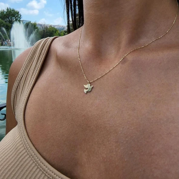 Gümüş Kolye - Talih Kuşu Taşsız Tasarım Modern Gündelik Taşsız 925 Ayar Gümüş Kolye - Güvercin Kolye - 4