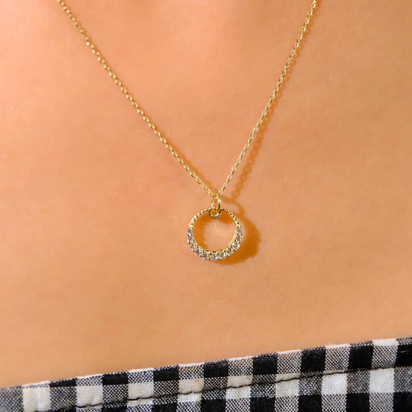 Gümüş Kolye - Simenta Yarım Ay Taşlı Modern Tarz 925 Ayar Gümüş Kolye - Ay Taşlı Hediyelik Kolye - Resim 3