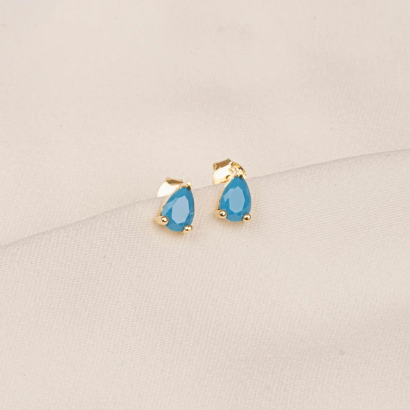 Gümüş Küpe - 925 Ayar Gümüş Damla Modelli Firuze (Turkuaz) Taşlı Küpe - 4