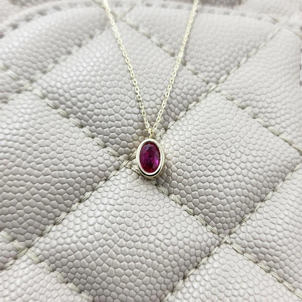 Gümüş Kolye - 1.05 Karat Ruby Taşlı Tasarım Modern 925 Ayar Gümüş Kolye - Ruby Taşlı Hediyelik Kolye - 3