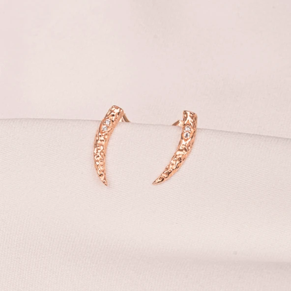 Gümüş Küpe - 925 Ayar Gümüş Minimal Taşlı Dövülü Küpe - 6