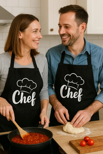 2’li Chef Baskılı Su Geçirmez Mutfak Önlüğü Siyah Renk – Leke Tutmaz Dayanıklı Kumaş - 2