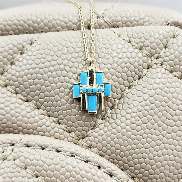 Gümüş Kolye - Çoklu Baget Enerji 925 Ayar Gümüş Kolye-Firuze Taşlı Baget Hediyelik Gümüş Kolye - 8