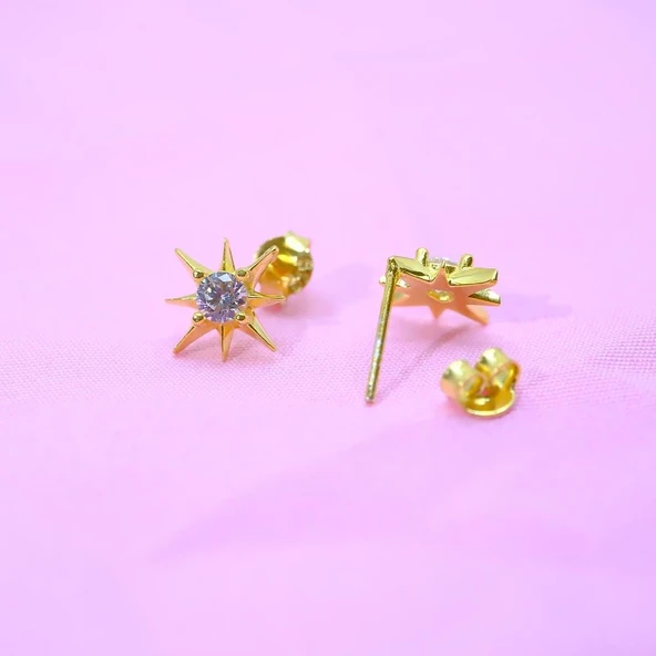 Gümüş Küpe - 925 Ayar Zirkon Taşlı Yıldız Model Gümüş Küpe - 2