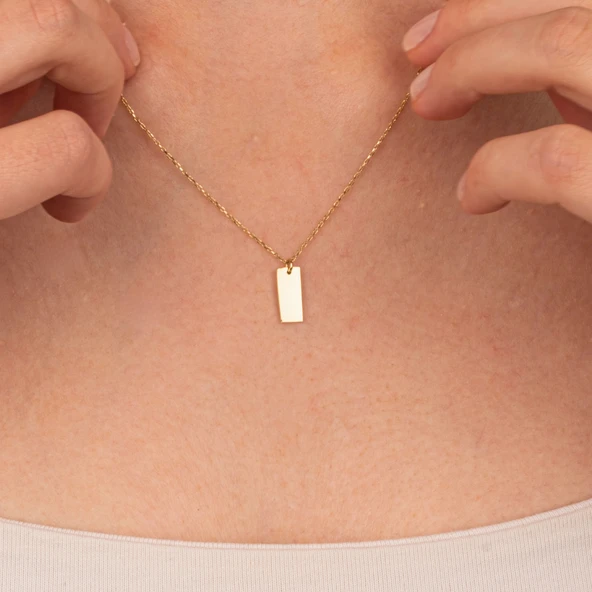 Gümüş Kolye - Harf Yazılabilir Dikdörtgen Plaka 925 Ayar Gümüş Kolye - 4