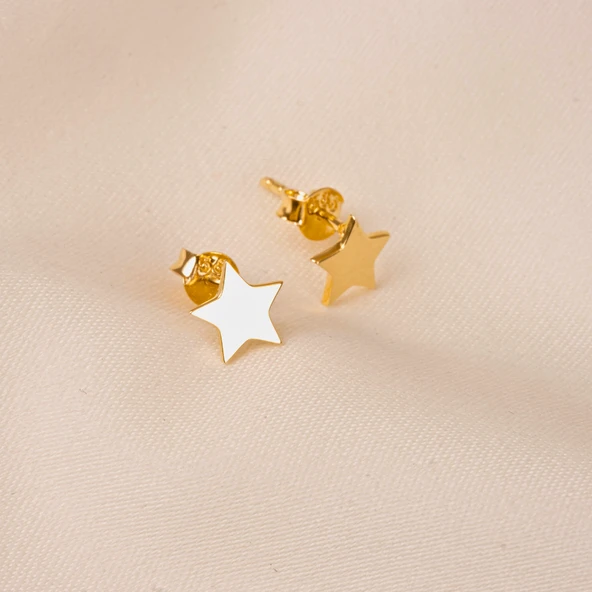 Gümüş Küpe - 925 Ayar Gümüş Minimal Yıldız Figürlü Küpe - 3