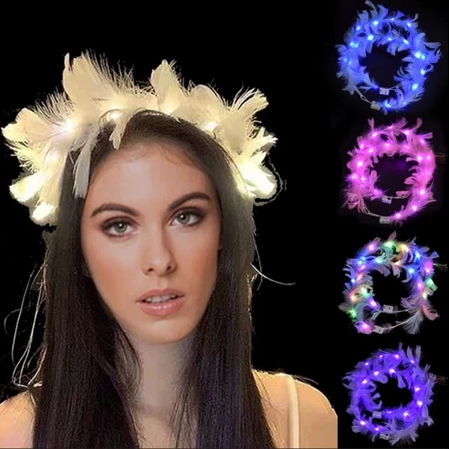 Led Işıklı RGB 3 Fonksiyonlu Otrişli Parti Tacı Beyaz Renk ürün görseli 1