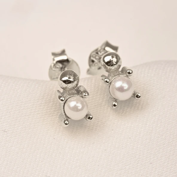 Gümüş Küpe - 925 Ayar Gümüş İnci Modelli Küpe - 8