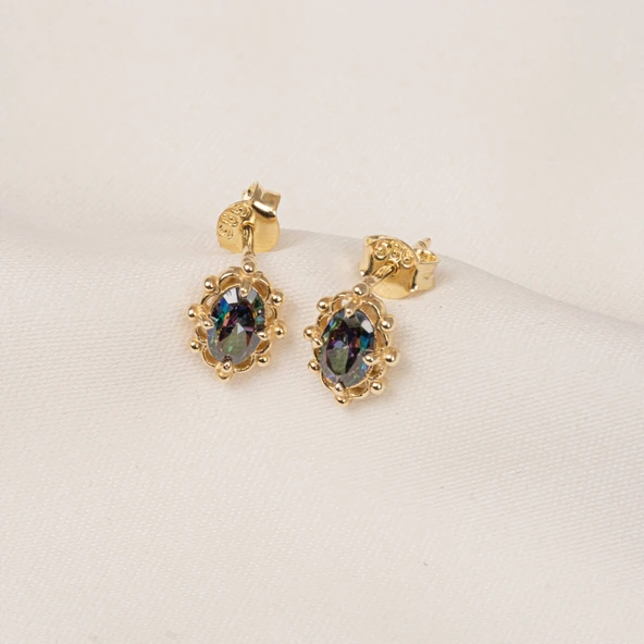 Gümüş Küpe - 925 Ayar Gümüş Vintage Tasarım Mistik Topaz Taşlı Küpe - 6