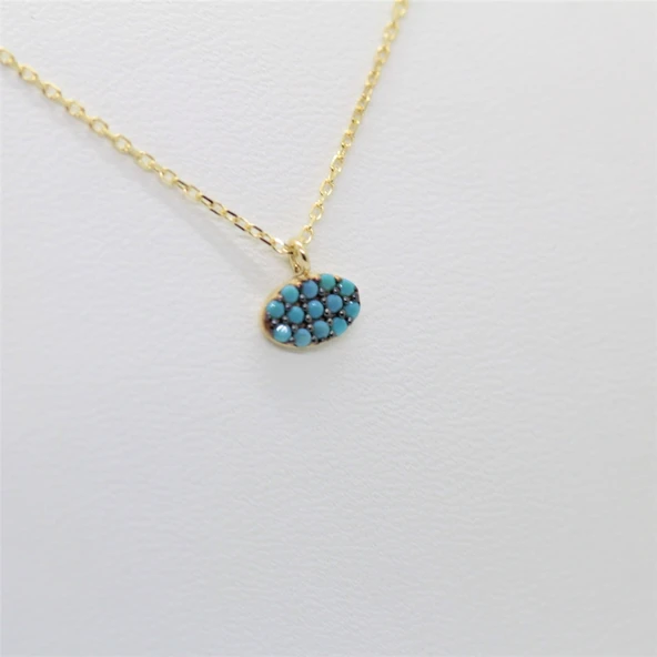 Gümüş Kolye - Oval Firuze Taşlı Minimal Tasarım Sade 925 Ayar Gümüş Kolye-Hediye Gümüş Kolye - 4