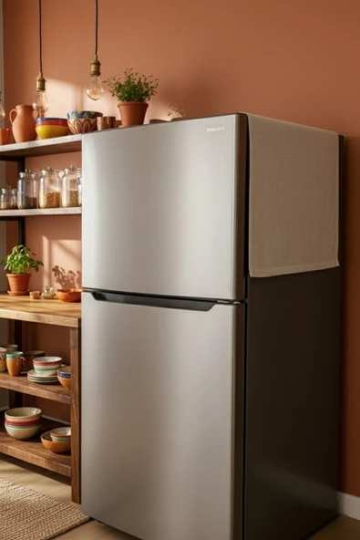 Ham Bez Buzdolabı Üstü Örtüsü Naturel Kumaş 65x120 cm Toz ve Leke Koruyucu Kılıf - 2