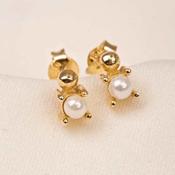 Gümüş Küpe - 925 Ayar Gümüş İnci Modelli Küpe - 6