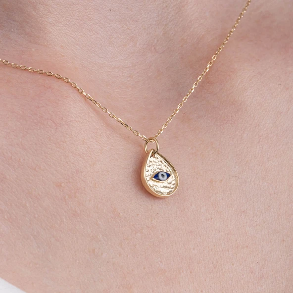 Gümüş Kolye - Damla Mekik Gözlü Çift Renk Mineli 925 Ayar Gümüş Kolye - İki Farklı Renk Gümüş Kolye