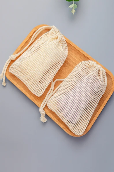 Pamuklu File Banyo Kesesi 6’lı Set Doğal Sabunluk ve Duş Kesesi - 2