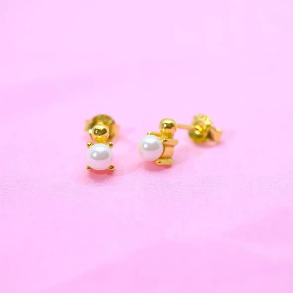 Gümüş Küpe - 925 Ayar Gümüş İnci Modelli Küpe - 4