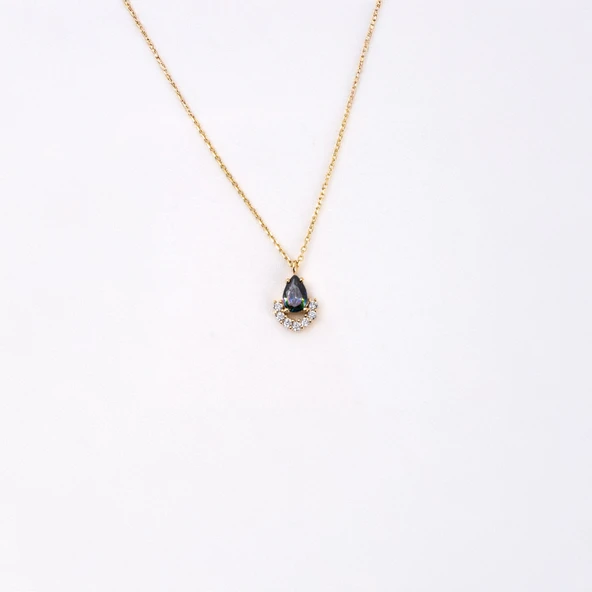 Gümüş Kolye - 0.50 Karat Mistik Topaz Damla Ay Tasarım Doğal Taşlı 925 Ayar Gümüş Kolye - Resim 4