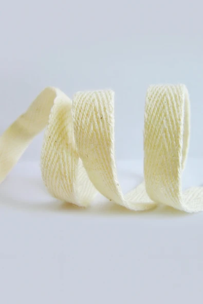 %100 Pamuklu Balıksırtı Dokuma Yassı Şerit 1 cm – Doğal Ham Renk Kumaş Şerit 30 Metre - 2