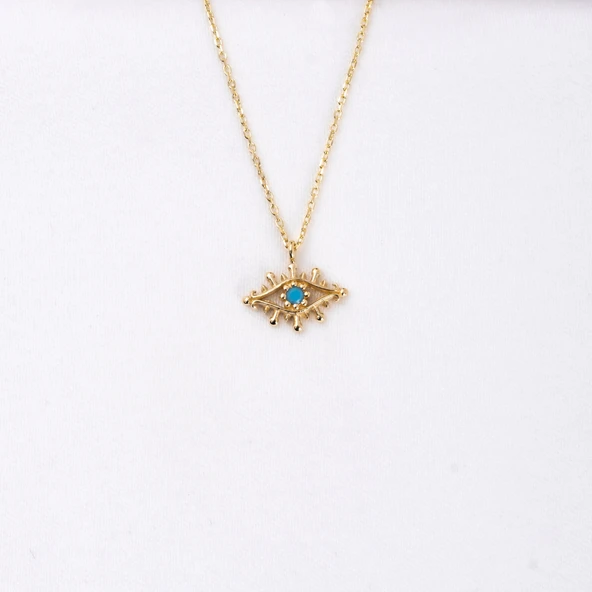 Gümüş Kolye - Firuze Taşlı Göz Tasarım 925 Ayar Gümüş Kolye-Minimal Göz Şık Tasarım Gümüş Kolye - 4