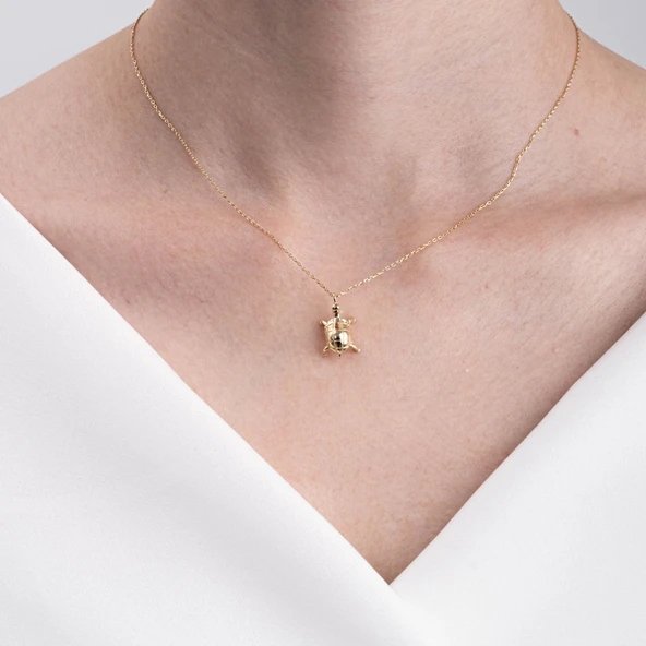 Gümüş Kolye - Taşsız Kaplumbaga Minimal Modern Gümüş Kolye - Hediyelik Kaplumbaga Gümüş Kolye - 5