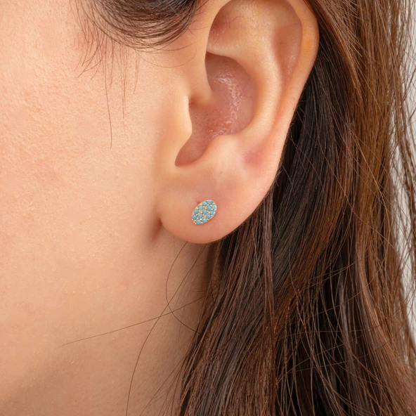 Gümüş Küpe - 925 Ayar Gümüş Sıralı Firuze (Turkuaz) Taşlı Küpe - 2