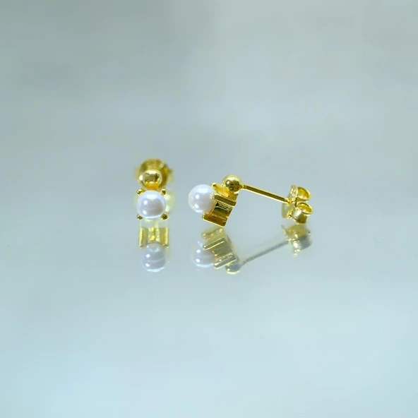 Gümüş Küpe - 925 Ayar Gümüş İnci Modelli Küpe - 5