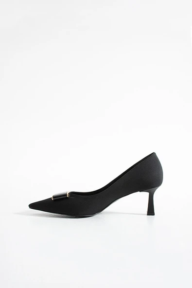 315851140-1 Tekstil Kadın Topuklu Siyah Ayakkab - Resim 5