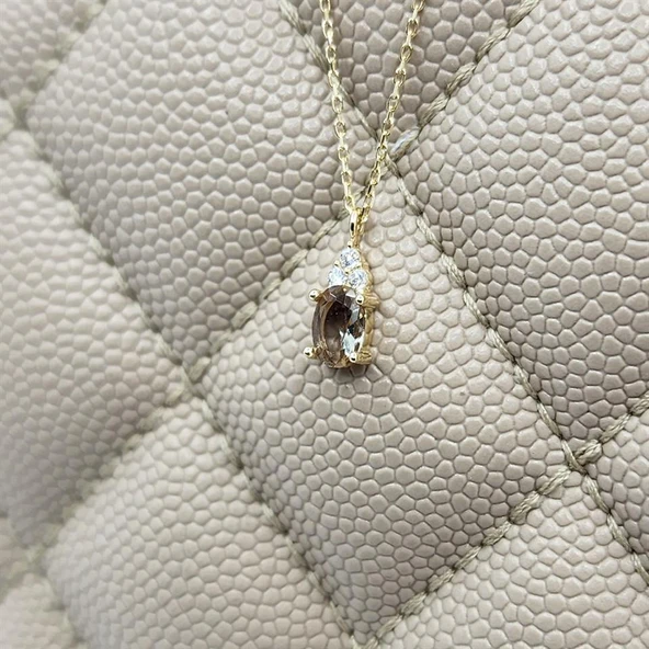 Gümüş Kolye - 1.05CT Zultanit 0.25CT Pırlanta (Signty) Doğal Taşlı Sade Tasarım 925 Ayar Gümüş Kolye - 4