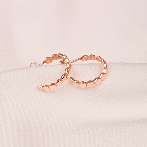 Gümüş Küpe - 925 Ayar Gümüş Bal Peteği Modelli Altıgen Küpe - 7