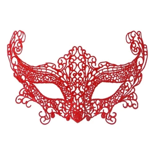 Kırmızı Renk Dantel Örgü İşlemeli Parti Maskesi Model 3 ürün görseli 1