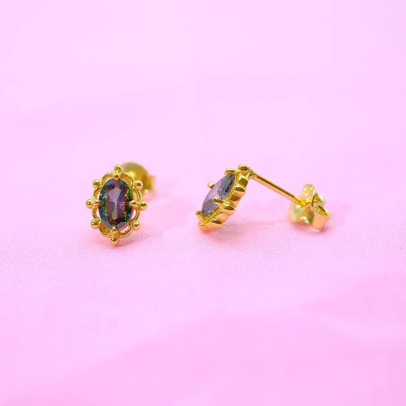 Gümüş Küpe - 925 Ayar Gümüş Vintage Tasarım Mistik Topaz Taşlı Küpe - 4